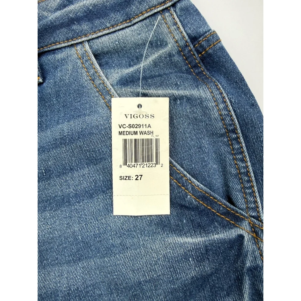VIGOSS Women's Carpenter Denim Jean Shorts Size 27 Raw Hem Stretch High Waisted - Picture 3 of 8